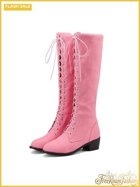 Womens Knee High Combat Boots Lace Up Synthetic Military Riding Boots